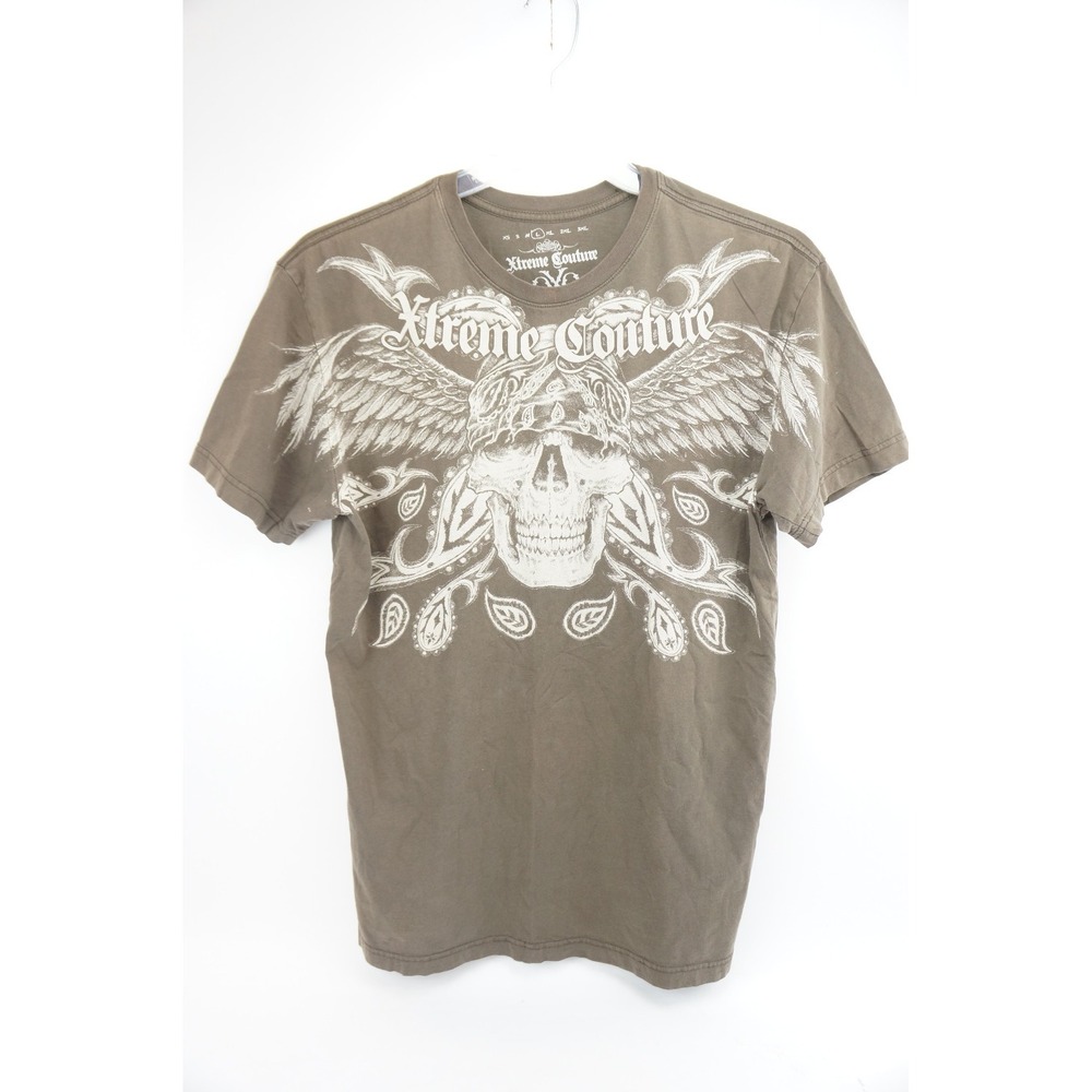 Xtreme Couture T Shirt Adult L Large Brown Graphic Skull Bandana Tee Biker Mens
